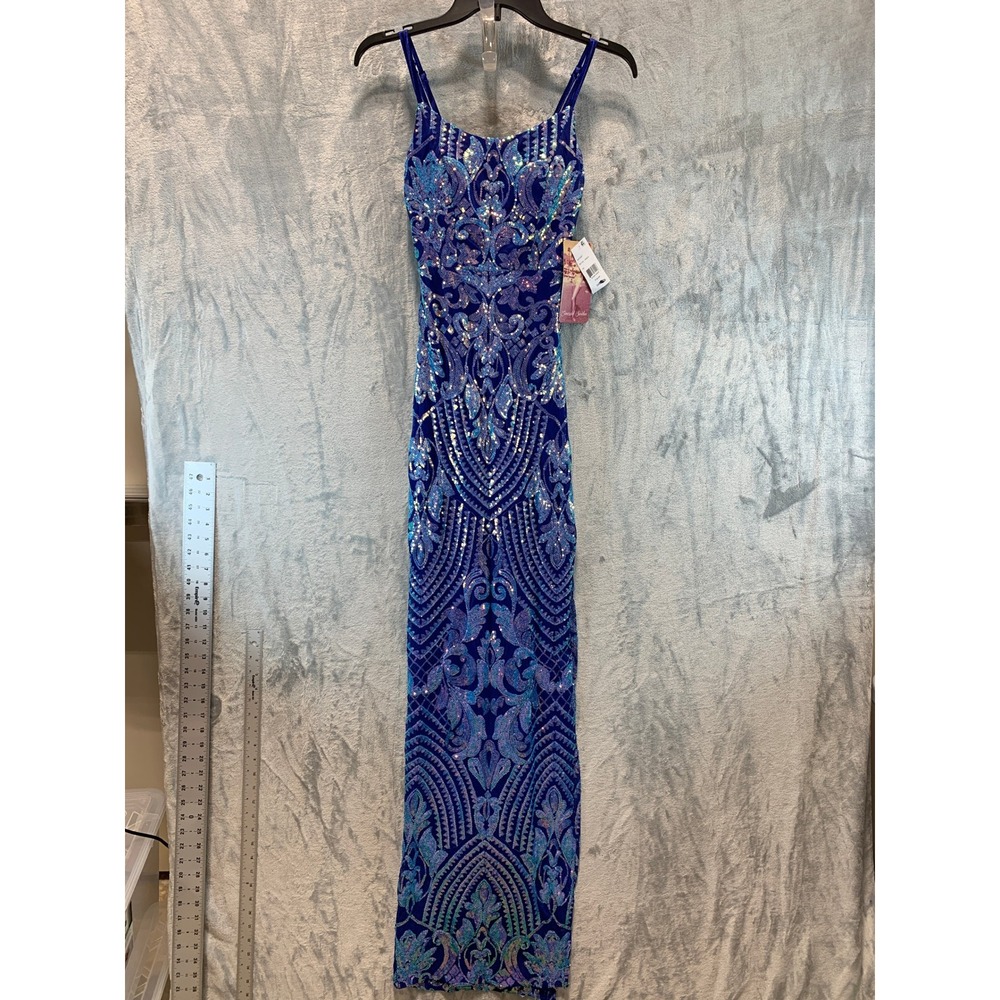 Emerald Sundae Royal Aqua Sequin Gown XS Iridescent Formal Prom Dress AZC5221